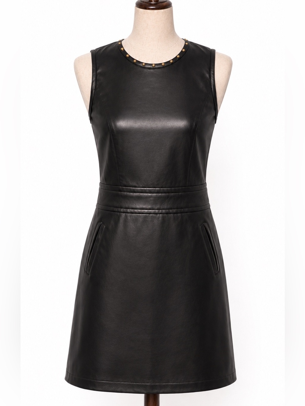 NWT Karl Lagerfeld faux leather, vegan, mini dress- studs at neckline, 0